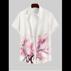 Rosegal, Hawaii Men's Turn-down Collar Watercolor Flower Print Full Buttons Pocket Shirt