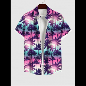Rosegal, Hawaii Men's Turn-down Collar Coconut Tree Ombre Galaxy Print Button Pocket Shirt
