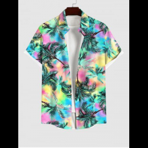 Rosegal, Plus Size Coconut Tree Colorful Ombre Print Buttons Pocket Hawaii Shirt For Men