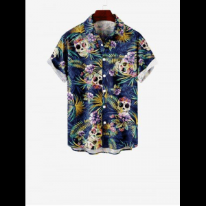 Rosegal, Kid's Skulls Coconut Tree Leaf Floral Print Hawaii Button Pocket Shirt