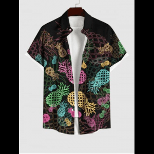 Rosegal, Plus Size Colorful Ombre Pineapple Print Hawaii Button Pocket Shirt For Men