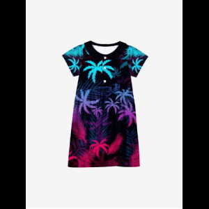Rosegal, Kid's Ombre Coconut Tree Palm Leaf Print Buttons Peter Pan Collar Hawaii Dress
