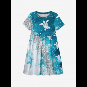 Rosegal, Kid's Turtle Sea Sandstone Print Hawaii Sea Creatures Dress