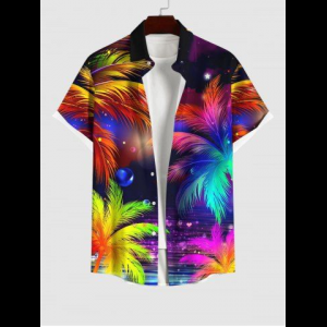 Rosegal, Plus Size Galaxy Bubble Ombre Coconut Tree Print Buttons Pocket Hawaii Shirt For Men