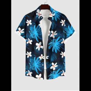 Rosegal, Plus Size Coconut Tree Floral Print Hawaii Button Pocket Shirt For Men