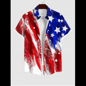Rosegal, Plus Size American Flag Paint Print Button Pocket Shirt For Men