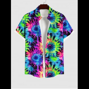 Rosegal, Men's Tie Dye Floral Print Hawaii Button Pocket Shirt