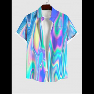 Rosegal, Plus Size Colorful Psychedelic Trippy Ripple Print Buttons Pocket Shirt For Men