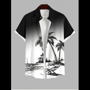 Rosegal, Plus Size Coconut Tree Beach Lounge Chair Ombre Print Buttons Pocket Hawaii Shirt For Men