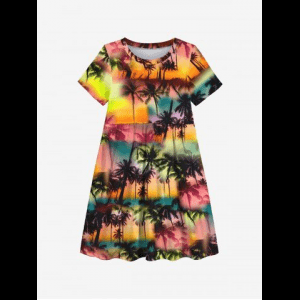 Rosegal, Kid's Coconut Tree Ombre Colorful Colorblock Print Hawaii Dress