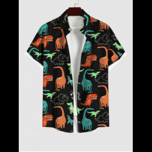 Rosegal, Men's Colorful Dinosaur Print Buttons Pocket Shirt