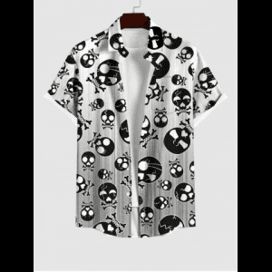 Rosegal, Plus Size Skulls Ink Ombre Light Beam Print Button Pocket Shirt For Men