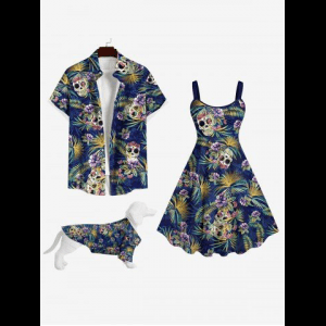 Rosegal, Skulls Coconut Tree Leaf Flower Print Hawaii Dog And Owner Matching Outfits