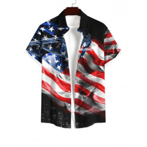 Rosegal, Plus Size Patriotic American Flag Smog Print Buttons Pocket Shirt For Men