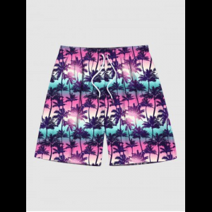 Rosegal, Men's Ombre Colorblock Coconut Tree Print Pocket Beach Shorts