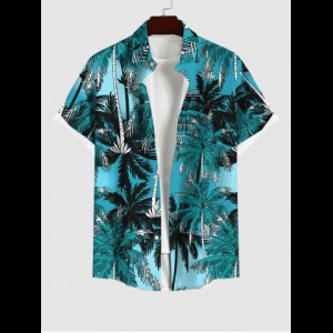 Rosegal, Plus Size Coconut Tree Ombre Print Buttons Pocket Hawaii Shirt For Men