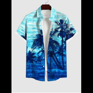 Rosegal, Plus Size Coconut Tree Sea Waves Ombre Print Hawaii Shirt For Men