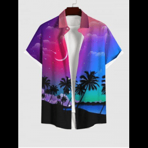 Rosegal, Plus Size Coconut Tree Moon Pattern Ombre Print Hawaii Shirt For Men