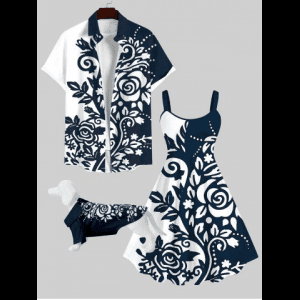 Rosegal, Two Tone Curve Flowers Leaf Print Hawaii Dog and Owner Matching Outfits