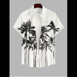 Rosegal, Men's Ink Painting Coconut Tree Print Buttons Pocket Hawaii Shirt