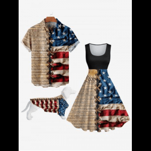 Rosegal, 3D Lace Up American Flag Newspaper Print Dog And Owner Matching Outfits