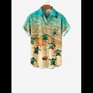 Rosegal, Kid's Sea Creatures Turtle Starfish Shell Beach Print Buttons Pocket Hawaii Shirt