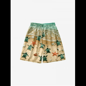 Rosegal, Kid's Sea Creatures Turtle Starfish Shell Beach Print Hawaii Beach Shorts