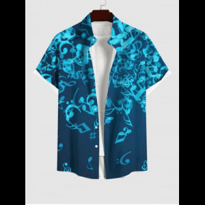 Rosegal, Plus Size Ombre Music Symbol Print Button Pocket Shirt For Men