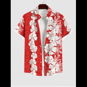 Rosegal, Plus Size Tropical Flowers Wreath Print Buttons Pocket Hawaii Shirt For Men