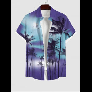 Rosegal, Plus Size Coconut Tree Ombre Colorblock Print Buttons Pocket Hawaii Shirt For Men