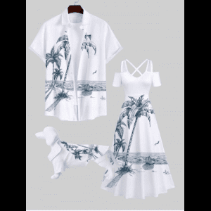 Rosegal, Coconut Tree Sea Boat Bird Print Hawaii Dog and Owner Matching Outfits