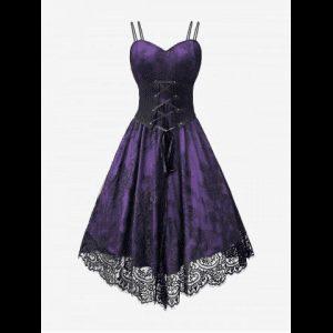 Rosegal, Floral Lace Trim Cami Vintage Dress With Lace-up Corset