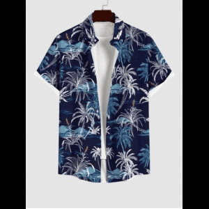 Rosegal, Plus Size Coconut Tree Mountain Print Buttons Pocket Hawaii Shirt For Men