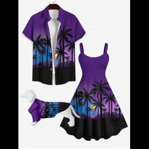 Rosegal, Coconut Tree Moon Ombre Sky Print Hawaii Dog and Owner Matching Outfits