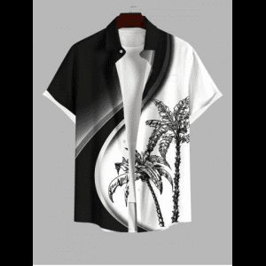 Rosegal, Plus Size Two Tone Coconut Tree Highway Colorblock Print Buttons Pocket Hawaii Shirt For Men