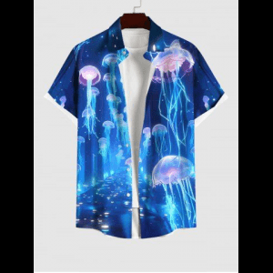 Rosegal, Plus Size Glitter Sailor Ombre Seabed Print Hawaii Sea Creatures Button Pocket Shirt For Men
