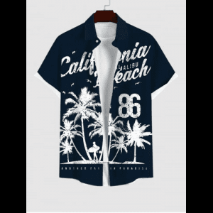 Rosegal, Plus Size Coconut Tree Beach Letters Print Hawaii Button Pocket Shirt For Men