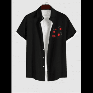 Rosegal, Plus Size Cherry Print Button Pocket Shirt For Men
