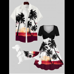 Rosegal, Coconut Tree Sunset Sailboat Colorblock Print Hawaii Dog and Owner Matching Outfits