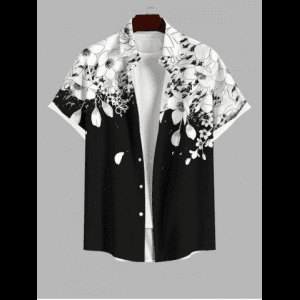 Rosegal, Plus Size Floral Two Tone Print Hawaii Button Pocket Shirt For Men