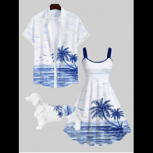 Rosegal, Tropical Sea Coconut Tree Seagull Cloud Print Hawaii Dog and Owner Matching Outfits