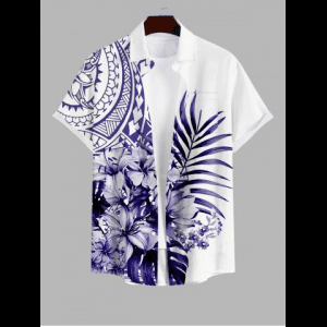 Rosegal, Plus Size Tropical Leaf Flowers Print Hawaii Shirt For Men