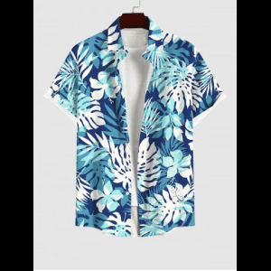 Rosegal, Plus Size Tropical Leaf Flowers Print Buttons Pocket Hawai Shirt For Men