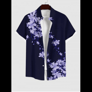 Rosegal, Plus Size Flowers Glitter 3D Print Buttons Pocket Hawaii Shirt For Men