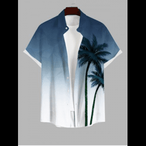 Rosegal, Plus Size Ombre Coconut Tree Tropical Print Buttons Pocket Hawaii Shirt For Men