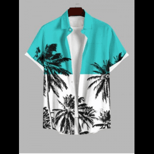 Rosegal, Plus Size Coconut Tree Colorblock Print Hawaii Button Pocket Shirt For Men