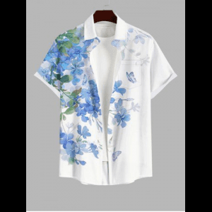 Rosegal, Plus Size Tropical Flowers Leaf Print Buttons Pocket Hawaii Shirt For Men