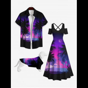 Rosegal, Coconut Tree Moon Star Ombre Print Hawaii Dog And Owner Matching Outfits