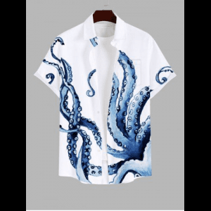 Rosegal, Plus Size Octopus Print Buttons Pocket Hawaii Shirt For Men