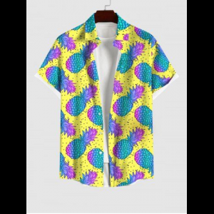 Rosegal, Hawaii Plus Size Turn-down Collar Pineapple Pin Dot Print Button Pocket Shirt For Men